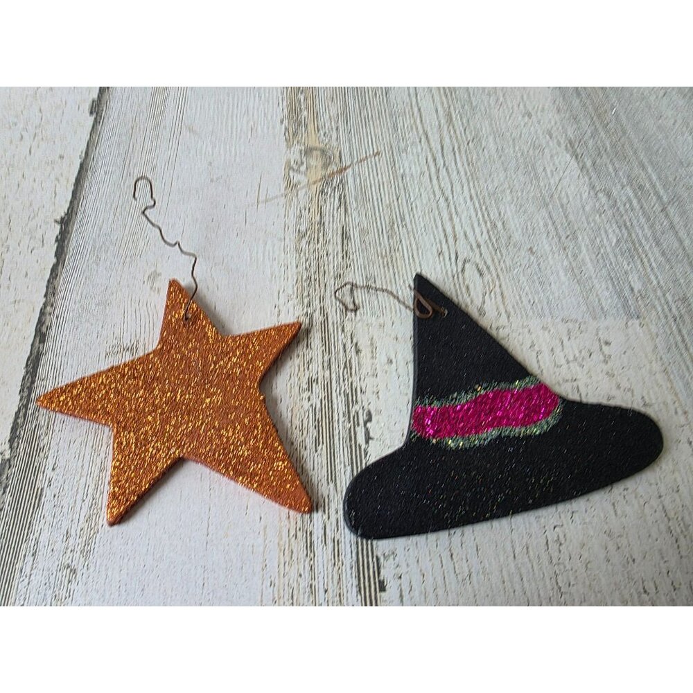 Glitter witch hat star Halloween ornament tree‎ orange